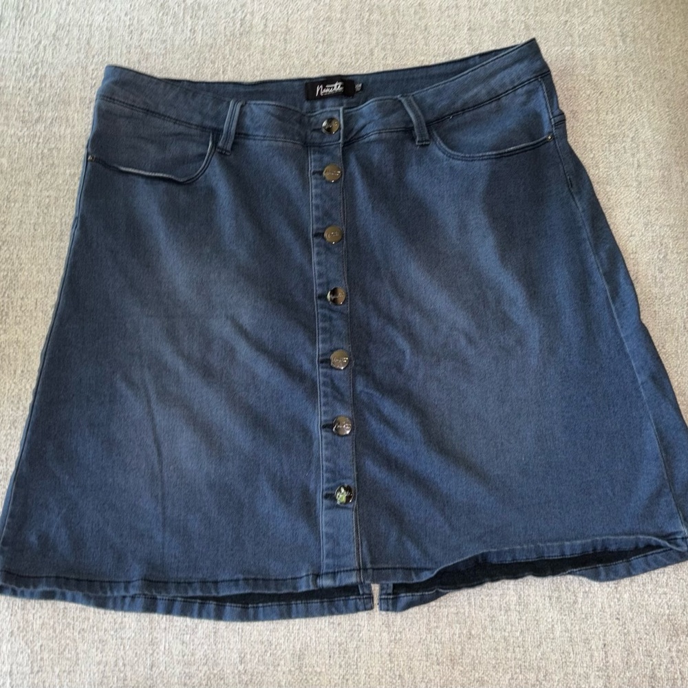 Nanette Lepore Navy Button-Front A-Line Skirt
